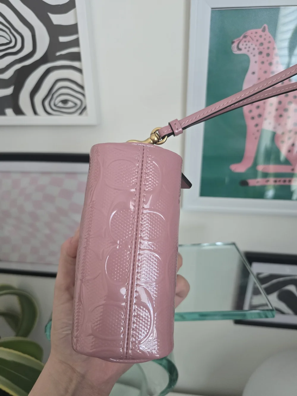 Authentic Coach Pink Leather Cosmetic Pouch With Charm